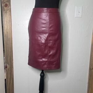 Women's Barn Red Vegan Leather Midi Skirt Punk Moto Y2K